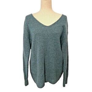 H&M L.O.G.G. Women's M Mohair Wool Blend Knit V Neck Oversized Sweater Teal Blue